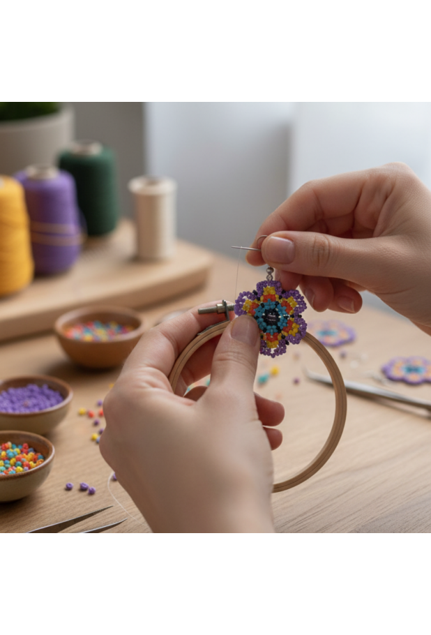 Küpe Boncuk İşlemeli Küpe Boncuk İşlemeli